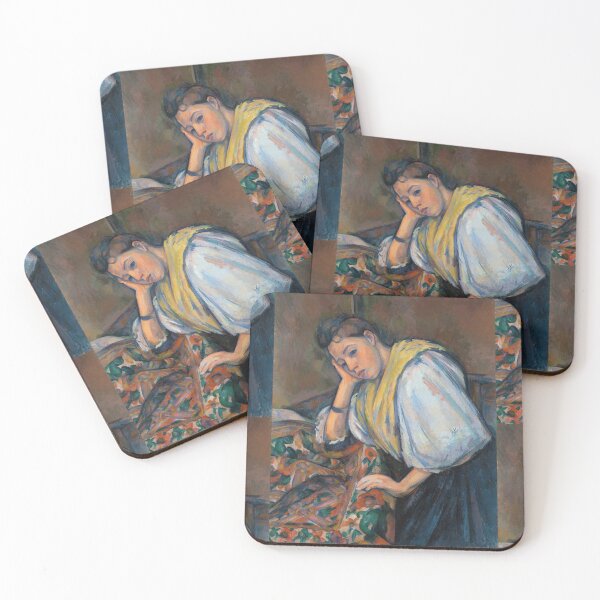 Item preview, Young Italian Woman at a Table by Paul Cézanne: Post Impressionist Portrait Print designed and sold by artofuniverse.