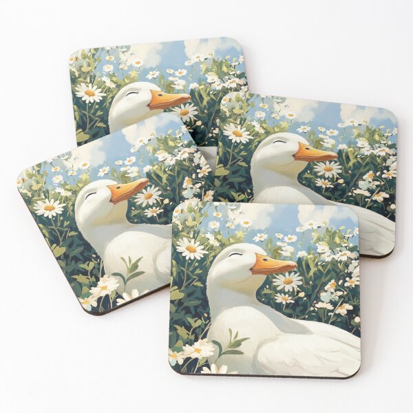 Item preview, White Duck Among Daisies – Dreamy Floral Landscape designed and sold by HeyHas.