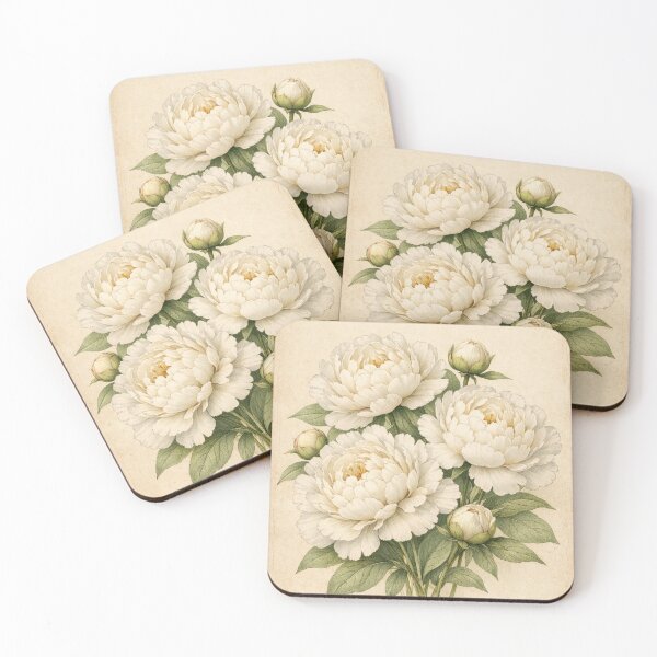 Artikelvorschau, Vintage-Kunstdruck eines weißen Pfingstrosenstraußes – Neutrale florale Wanddekoration im Landhausstil entworfen und verkauft von Darlin8888.