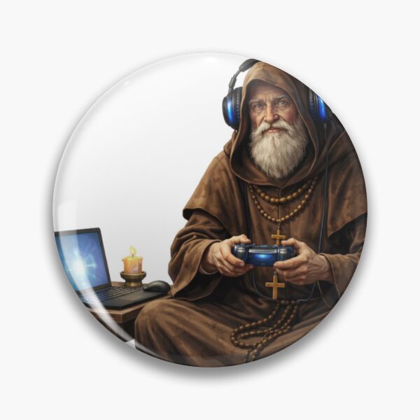 Item preview, Medieval Monk With Laptop Funny Tech Fantasy Art designed and sold by RØNI AI.