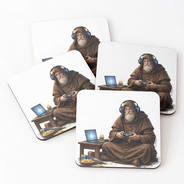 Item preview, Medieval Monk With Laptop Funny Tech Fantasy Art designed and sold by RØNI AI.