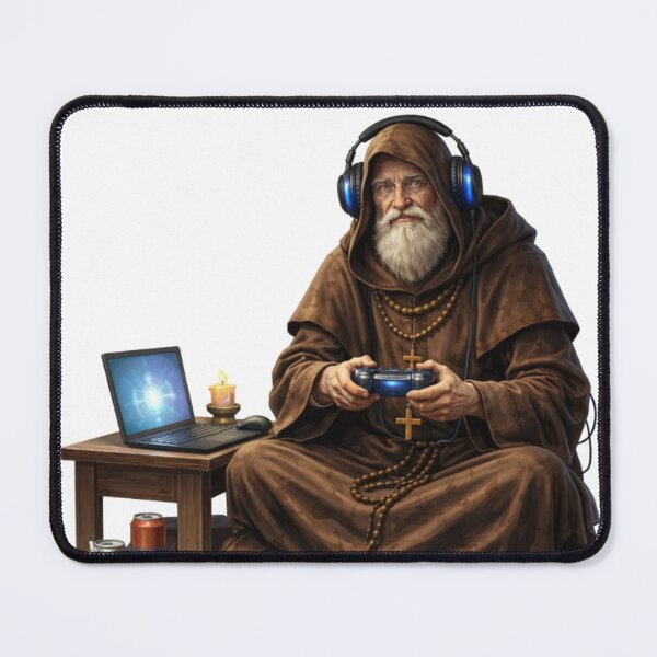 Item preview, Medieval Monk With Laptop Funny Tech Fantasy Art designed and sold by RØNI AI.