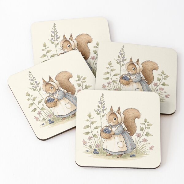 Item preview, Little Squirrel with a Basket of Blueberries designed and sold by Pasteltone.