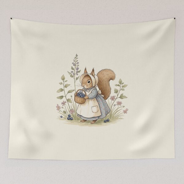 Item preview, Little Squirrel with a Basket of Blueberries designed and sold by Pasteltone.