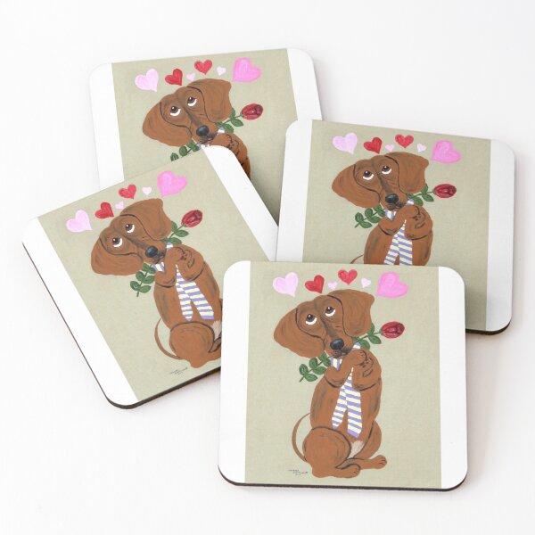 Item preview, Dachshund with rose & hearts designed and sold by Squirreldumplings.