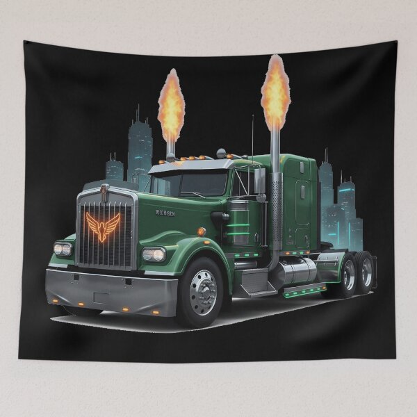 Item preview, Flaming Green Big Rig Custom Truck designed and sold by BounoWorld.