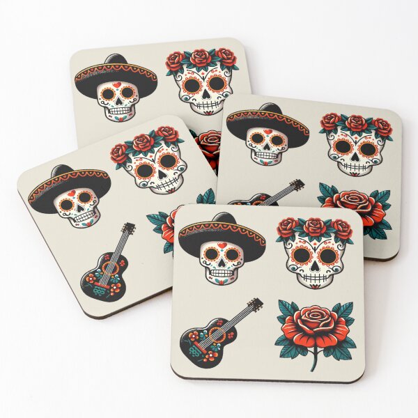 Item preview, Mexican Folk Art Icons - Sugar Skull and Guitar designed and sold by GREENZ0NE.