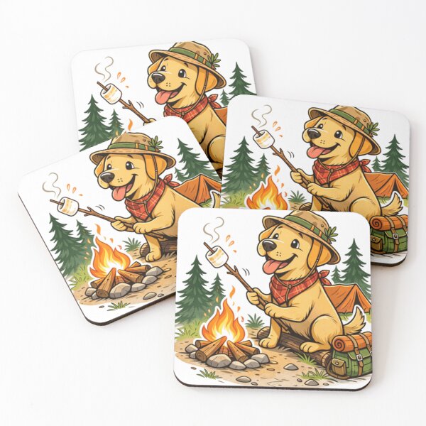 Item preview, Labrador Roasting Marshmallow | Funny Camping Dog Art | Lab Campfire Cartoon Gift designed and sold by PawPrintCustom.