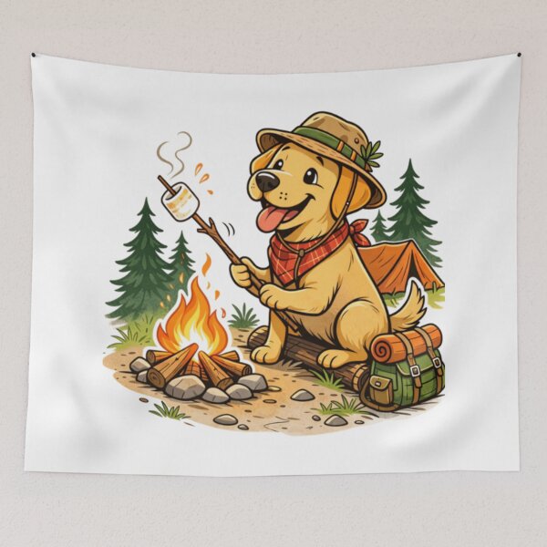 Item preview, Labrador Roasting Marshmallow | Funny Camping Dog Art | Lab Campfire Cartoon Gift designed and sold by PawPrintCustom.