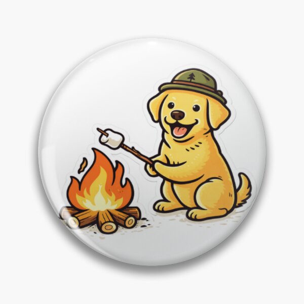 Item preview, Golden Labrador Roasting Marshmallow | Cute Camping Dog Sticker | Lab Campfire Art designed and sold by PawPrintCustom.