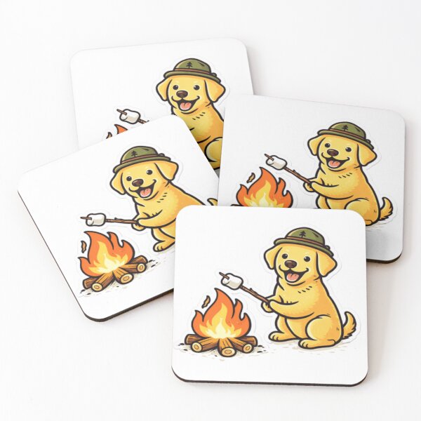 Item preview, Golden Labrador Roasting Marshmallow | Cute Camping Dog Sticker | Lab Campfire Art designed and sold by PawPrintCustom.