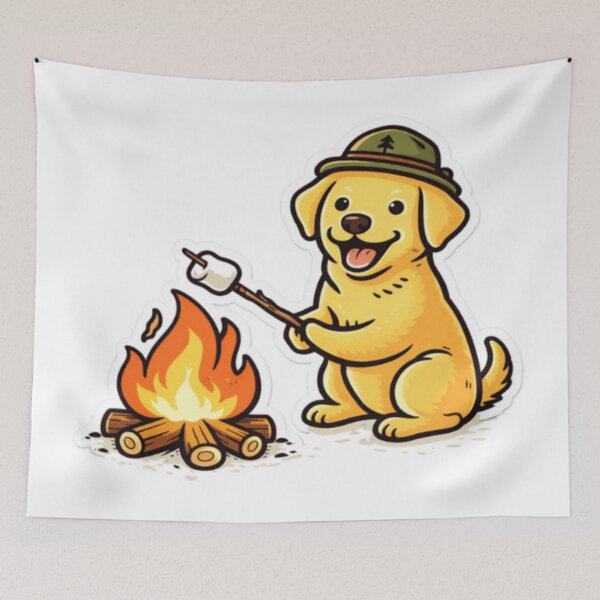 Item preview, Golden Labrador Roasting Marshmallow | Cute Camping Dog Sticker | Lab Campfire Art designed and sold by PawPrintCustom.
