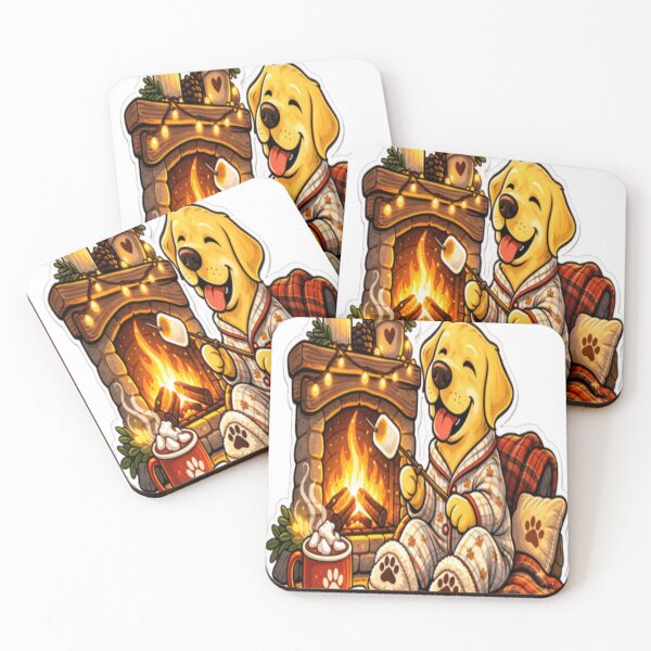 Item preview, Labrador Pajamas Fireplace Marshmallow | Cozy Lab Indoor Winter Art designed and sold by PawPrintCustom.