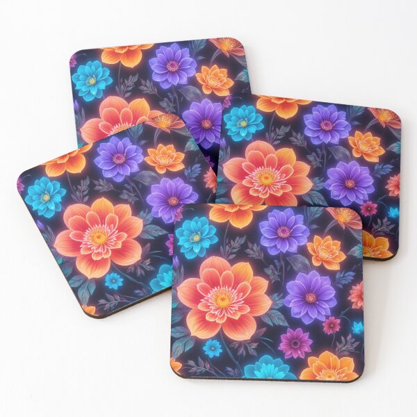 Item preview, Colorful flowers in a bright neon pattern style designed and sold by Hot4Shirt.
