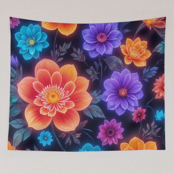 Item preview, Colorful flowers in a bright neon pattern style designed and sold by Hot4Shirt.