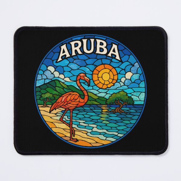Item preview, Aruba Island Flamingo Stained Glass Art Travel designed and sold by TomFrontierArt.
