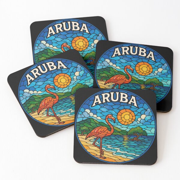 Item preview, Aruba Island Flamingo Stained Glass Art Travel designed and sold by TomFrontierArt.
