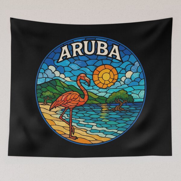 Item preview, Aruba Island Flamingo Stained Glass Art Travel designed and sold by TomFrontierArt.