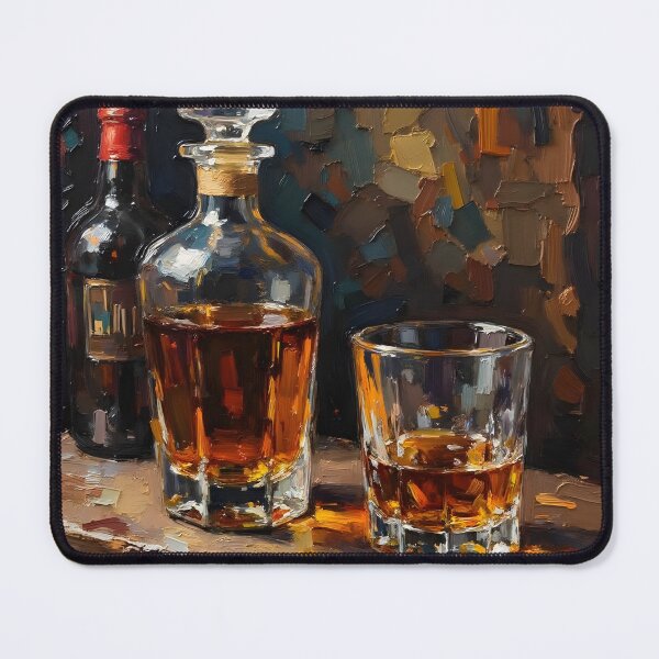 Item preview, Whiskey Decanter Still Life – Textured Impasto Oil Painting with Rocks Glass | Warm Bar Cart Wall Art designed and sold by Nene's design.