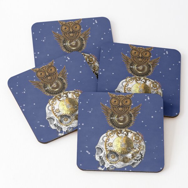 Item preview, Steampunk Guardian Owl: Keeper of the Clockwork Constellations (white skull) designed and sold by Bouthilette Boutique.