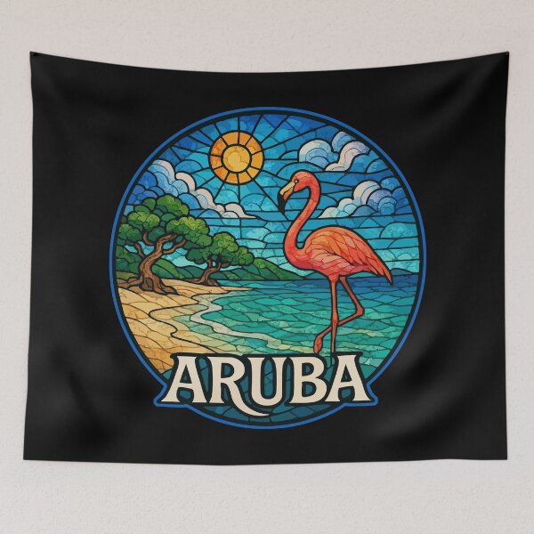 Item preview, Aruba Island Flamingo Stained Glass Travel designed and sold by TomFrontierArt.