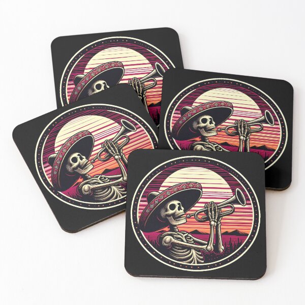 Item preview, Vintage Skeleton Trumpet Player - Retro Sunset Mariachi designed and sold by GREENZ0NE.