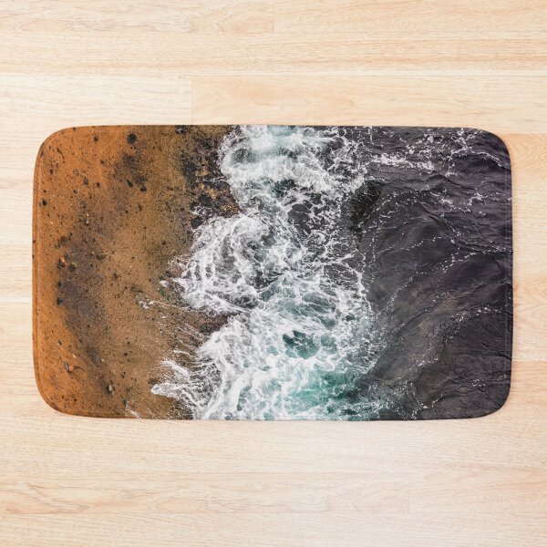 Item preview, Aerial View of Ocean Waves Crashing on Orange Rocky Shore designed and sold by LRPhotoart.
