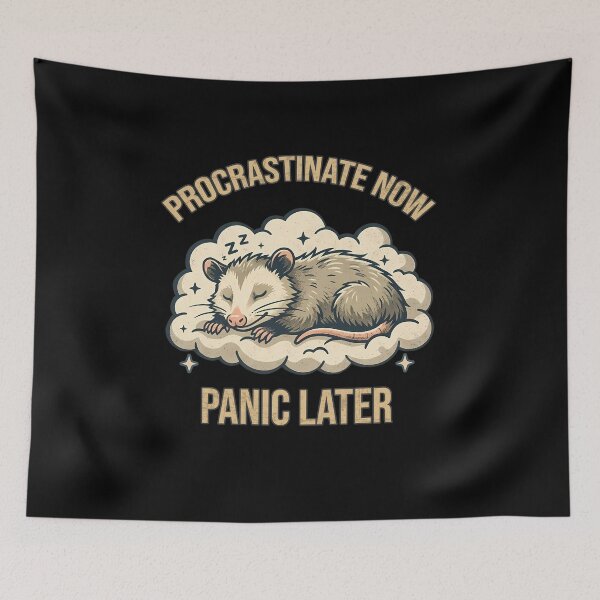 Item preview, Procrastinate Now Panic Later - Sleepy Opossum Cloud - vintage style designed and sold by Collagedream.