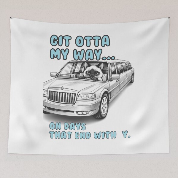 Item preview, Git Otta My Way: Funny Siamese Cat Limo Driver Meme Quote Shirt designed and sold by TerScott.
