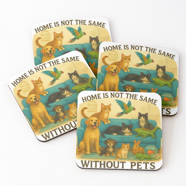 Item preview, Home Is Not the Same Without Pets – Colorful Cozy Living Room Pet Art Featuring Dogs, Cats, Parrot, Rabbit, Iguana, and More designed and sold by TheJoyfulPen.