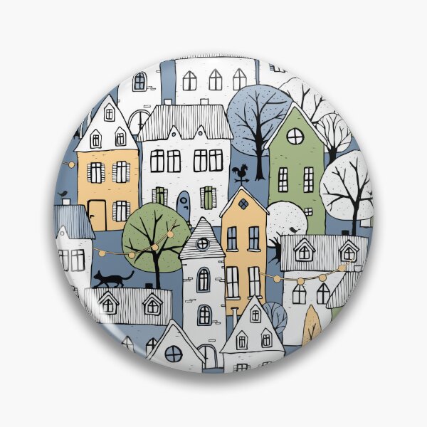 Item preview, handdrawn little town - muted blue designed and sold by kobyakov.