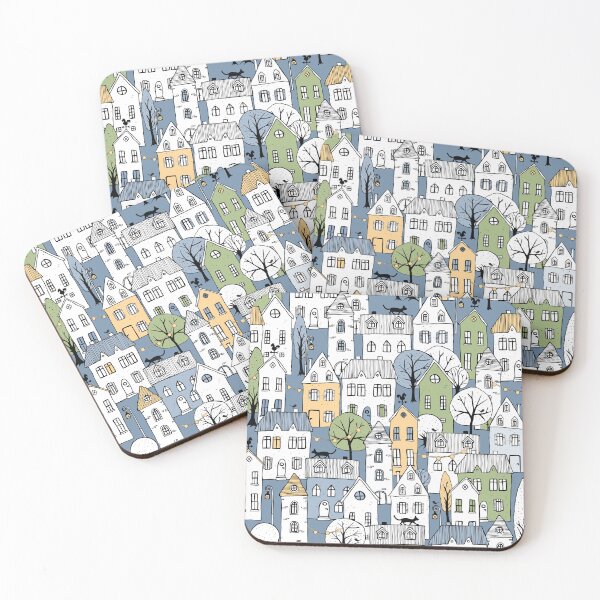 Item preview, handdrawn little town - muted blue designed and sold by kobyakov.