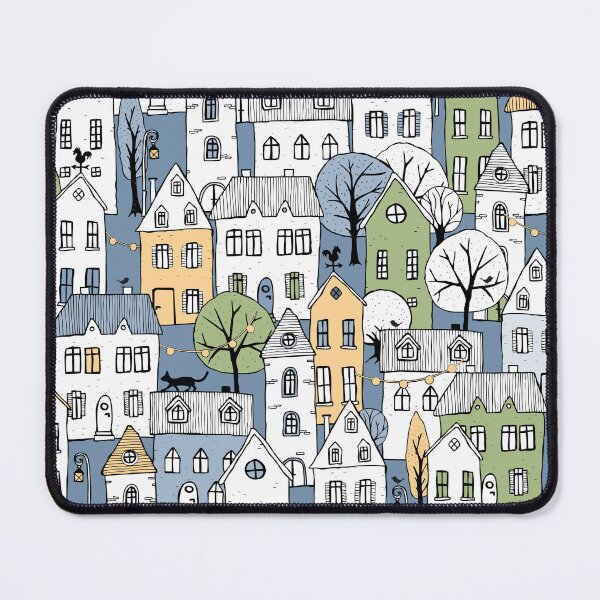 Item preview, handdrawn little town - muted blue designed and sold by kobyakov.