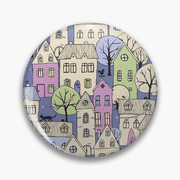 Item preview, handdrawn little town - lilac-beige-green designed and sold by kobyakov.