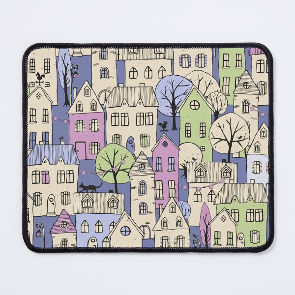 Item preview, handdrawn little town - lilac-beige-green designed and sold by kobyakov.