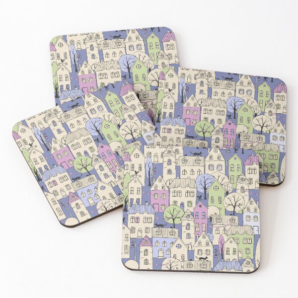 Item preview, handdrawn little town - lilac-beige-green designed and sold by kobyakov.