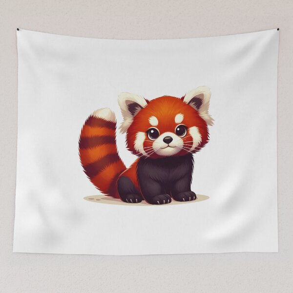 Item preview, Cute cartoon red panda character with big eyes and a fluffy tail, sitting adorably. designed and sold by cave-canvas.