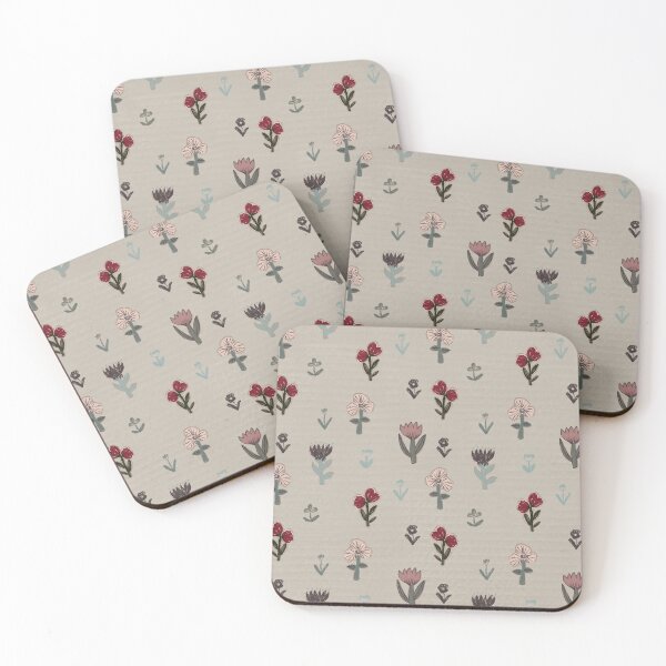 Item preview, Hand Drawn Naive Floral Pattern Beige Red Green designed and sold by artievarudzite.