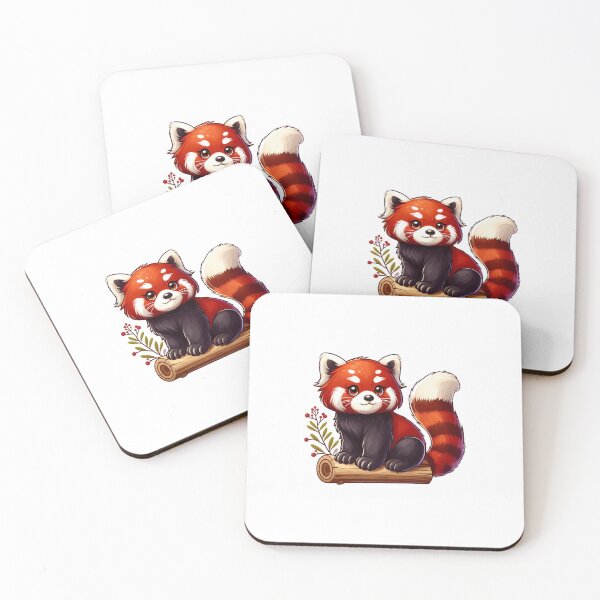 Item preview, Cute red panda character sitting on a log with a friendly expression and vibrant fur colors. designed and sold by cave-canvas.