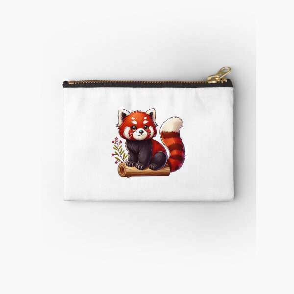 Item preview, Cute red panda character sitting on a log with a friendly expression and vibrant fur colors. designed and sold by cave-canvas.