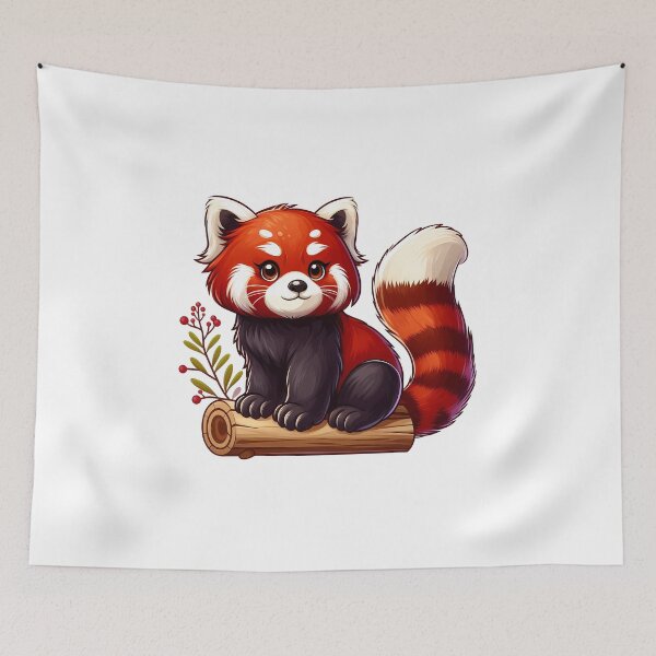 Item preview, Cute red panda character sitting on a log with a friendly expression and vibrant fur colors. designed and sold by cave-canvas.