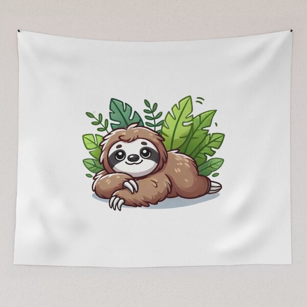 Item preview, Cute cartoon sloth lounging among lush green leaves, exuding a relaxed vibe and charm. designed and sold by cave-canvas.