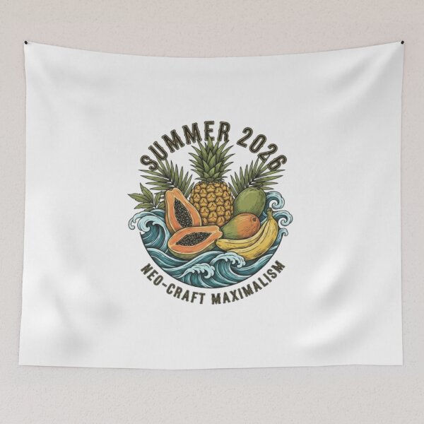 Item preview, Neo-Craft Maximalism Summer 2026 Shirt – Tropical Woodcut Fruit Still Life T-Shirt Gothic Script Beach Graphic Intricate Hand-Carved Style Tee designed and sold by Ditstyle.