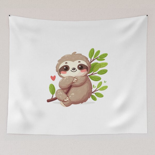 Item preview, Adorable cartoon sloth sitting on a branch, surrounded by green leaves, exuding a cheerful, loving vibe. designed and sold by cave-canvas.