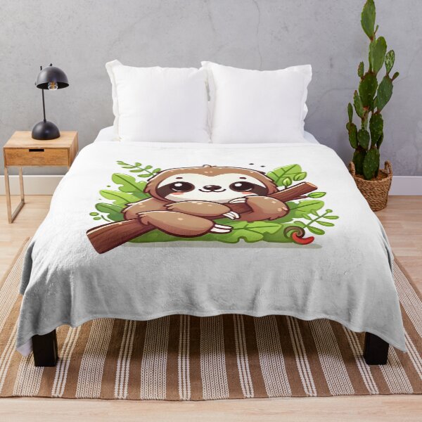 Item preview, A cute cartoon sloth clings to a branch surrounded by vibrant green leaves. designed and sold by cave-canvas.