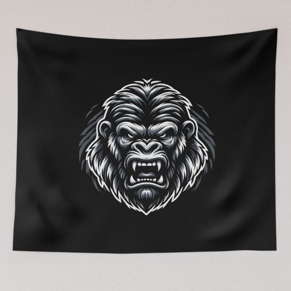 Item preview, Intense gorilla illustration with fierce expression in monochrome, showcasing detailed features. designed and sold by beast-net.