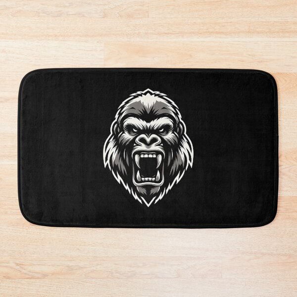 Item preview, Fierce gorilla head illustration in bold monochrome with detailed features and a roaring expression. designed and sold by beast-net.
