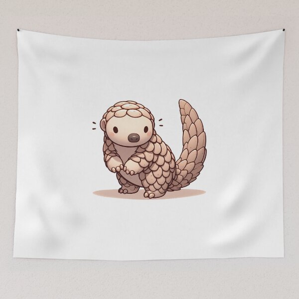 Item preview, Cute cartoon pangolin standing with curious expression and oversized tail, showcasing its unique scales. designed and sold by cave-canvas.