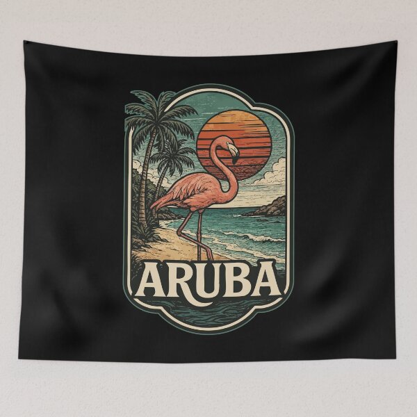 Item preview, Aruba Island Flamingo Vintage Travel designed and sold by TomFrontierArt.
