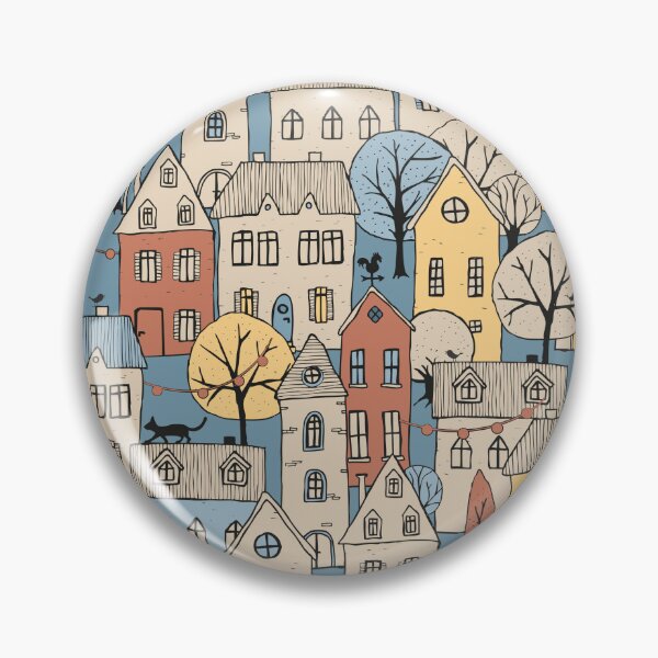Item preview, handdrawn little town - beige, brick red and muted blue designed and sold by kobyakov.